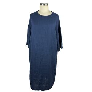 MIMU MAXI Navy‎ Blue Textured Plaid Pullover Midi Dress Women's Size Small
